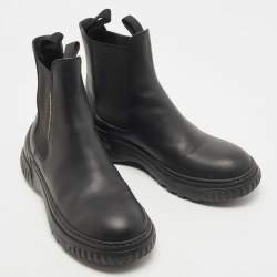Pre Owned Dior Black Leather D-Racer Ankle Boots Size 38