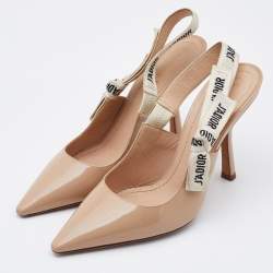 Pre Owned Dior Beige Patent Leather J'adior Slingback Pumps Size 37