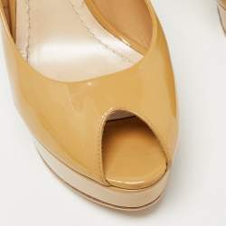 Christian Dior Beige Patent Leather Peep Toe Platform Pumps Size 39