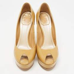 Christian Dior Beige Patent Leather Peep Toe Platform Pumps Size 39