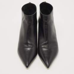 Pre Owned Dior Black Leather Pointed Toe Ankle Booties Size 38