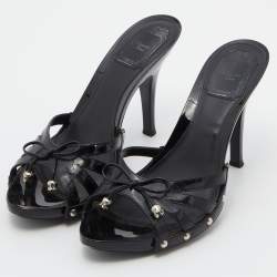 Dior Black Patent Leather Bow Strappy Slide Sandals Size 39