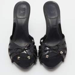 Dior Black Patent Leather Bow Strappy Slide Sandals Size 39
