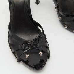 Dior Black Patent Leather Bow Strappy Slide Sandals Size 39