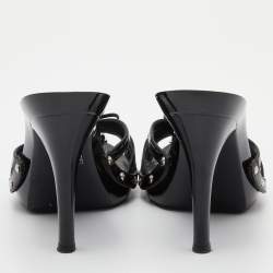 Dior Black Patent Leather Bow Strappy Slide Sandals Size 39