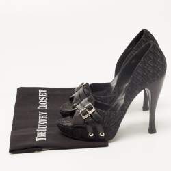Pre Owned Dior Black Oblique Canvas and Leather Open Toe Platform D'orsay Pumps Size 36