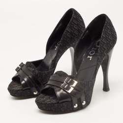 Pre Owned Dior Black Oblique Canvas and Leather Open Toe Platform D'orsay Pumps Size 36