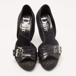 Pre Owned Dior Black Oblique Canvas and Leather Open Toe Platform D'orsay Pumps Size 36