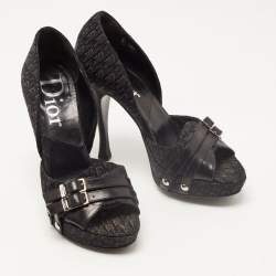 Pre Owned Dior Black Oblique Canvas and Leather Open Toe Platform D'orsay Pumps Size 36