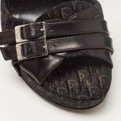 Pre Owned Dior Black Oblique Canvas and Leather Open Toe Platform D'orsay Pumps Size 36