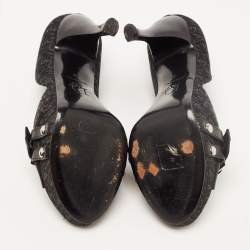 Pre Owned Dior Black Oblique Canvas and Leather Open Toe Platform D'orsay Pumps Size 36