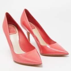 Pre Owned Dior Peach Patent Leather Pointed Toe Pumps Size 37.5