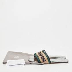 Dior Tricolor Logo Embroidered Canvas Dway Flat Slides Size 35.5
