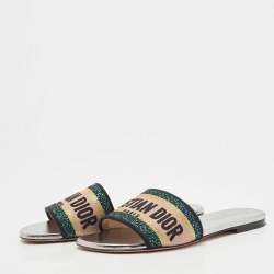 Dior Tricolor Logo Embroidered Canvas Dway Flat Slides Size 35.5
