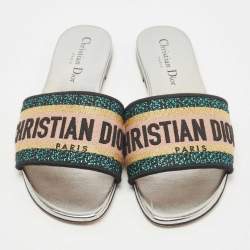 Dior Tricolor Logo Embroidered Canvas Dway Flat Slides Size 35.5