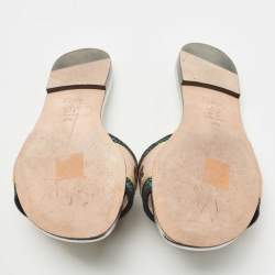 Dior Tricolor Logo Embroidered Canvas Dway Flat Slides Size 35.5