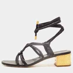 Pre Owned Dior Black Leather Strappy Ankle Tie Sandals Size 40.5