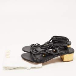 Pre Owned Dior Black Leather Strappy Ankle Tie Sandals Size 40.5