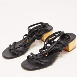 Pre Owned Dior Black Leather Strappy Ankle Tie Sandals Size 40.5