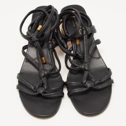 Pre Owned Dior Black Leather Strappy Ankle Tie Sandals Size 40.5