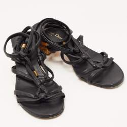 Pre Owned Dior Black Leather Strappy Ankle Tie Sandals Size 40.5
