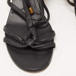 Pre Owned Dior Black Leather Strappy Ankle Tie Sandals Size 40.5
