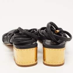 Pre Owned Dior Black Leather Strappy Ankle Tie Sandals Size 40.5