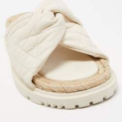 Pre Owned Dior White Quilted Leather D-Twist Espadrille Flat Slides Size 38.5