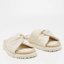Pre Owned Dior White Quilted Leather D-Twist Espadrille Flat Slides Size 38.5