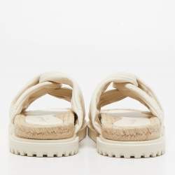 Pre Owned Dior White Quilted Leather D-Twist Espadrille Flat Slides Size 38.5