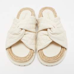 Pre Owned Dior White Quilted Leather D-Twist Espadrille Flat Slides Size 38.5
