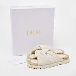 Pre Owned Dior White Quilted Leather D-Twist Espadrille Flat Slides Size 38.5