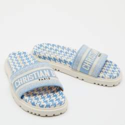 Pre Owned Dior Blue/White Canvas Dway Flat Slides Size 38