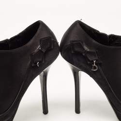 Dior Black Suede and Satin Bow Ankle Booties Size 38.5