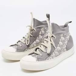 Dior Grey/White Leather and Oblique Knit Fabric Walk'n'Dior High Top Sneakers Size 38