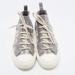 Dior Grey/White Leather and Oblique Knit Fabric Walk'n'Dior High Top Sneakers Size 38