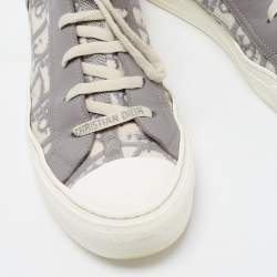 Dior Grey/White Leather and Oblique Knit Fabric Walk'n'Dior High Top Sneakers Size 38