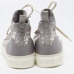 Dior Grey/White Leather and Oblique Knit Fabric Walk'n'Dior High Top Sneakers Size 38