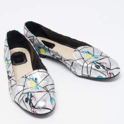 Dior Silver Brocade Fabric Embroidered Slip On Smoking Slipper Size 39.5