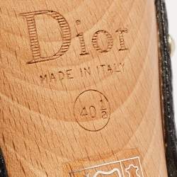 Pre Owned Dior Black Leather Lock Charm Wooden Clogs Size 40.5