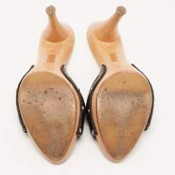 Pre Owned Dior Black Leather Lock Charm Wooden Clogs Size 40.5