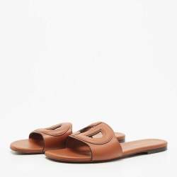 مملوكة مسبقًا Dior Brown Leather CD Cut Out Flat Slides Size 37