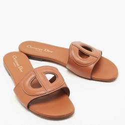 مملوكة مسبقًا Dior Brown Leather CD Cut Out Flat Slides Size 37