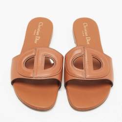 مملوكة مسبقًا Dior Brown Leather CD Cut Out Flat Slides Size 37