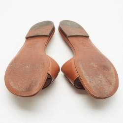 مملوكة مسبقًا Dior Brown Leather CD Cut Out Flat Slides Size 37