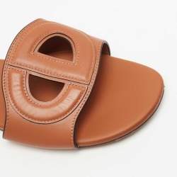مملوكة مسبقًا Dior Brown Leather CD Cut Out Flat Slides Size 37