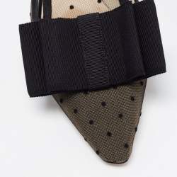 Dior Black Polka Dot Mesh and Canvas Bow Pointed Toe Mules Size 39
