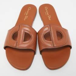 Dior Tan Leather Slide Sandals Size 38.5