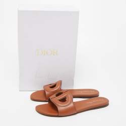 Dior Tan Leather Slide Sandals Size 38.5