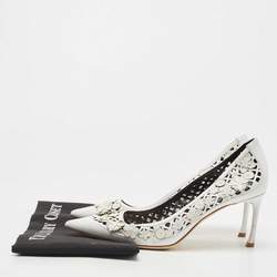 Pre Owned Dior White Laser Cut Leather Floral Applique Pumps Size 39.5